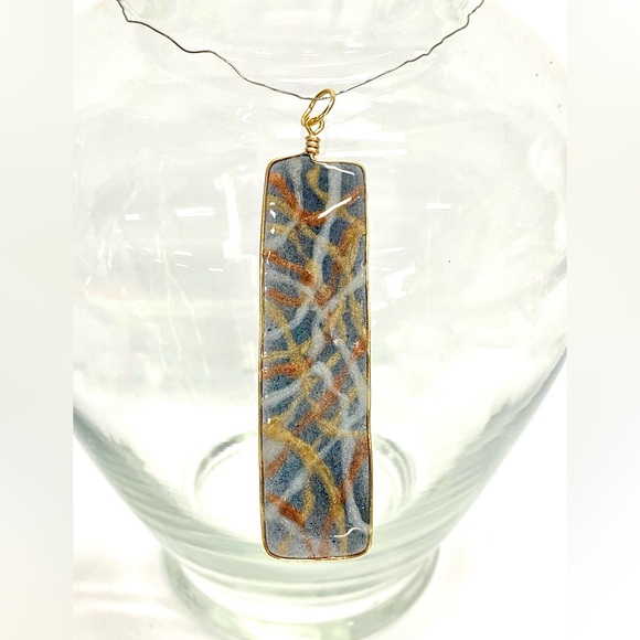 HANDMADE Original Abstract Metallics Resin Art Statement Oendant - Picture 8 of 9